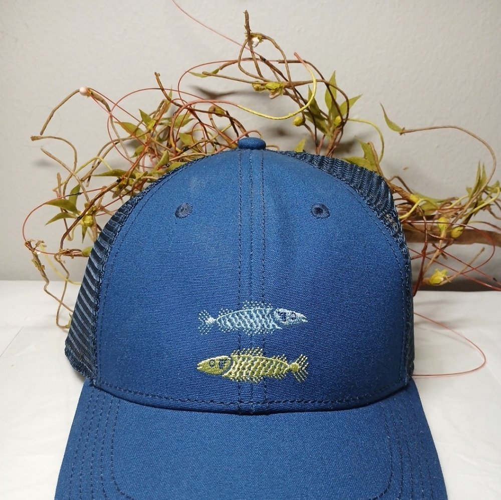 United By Blue Navy Blue Trucker Hat Cap Embroidered Fish NWT 100% Cotton Nature